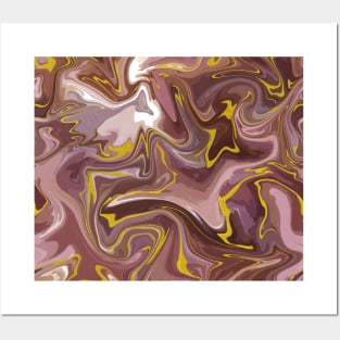 Dusty Rose and Purple with Gold Silk Marble - Purple, Pink, Beige Liquid Paint Pattern Posters and Art